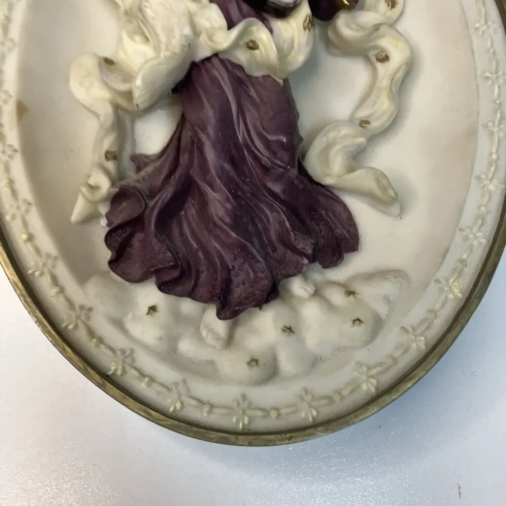 VTG Resin Solid Angel Musical Wall Hanging Art 8.5”x 6” Heavy
